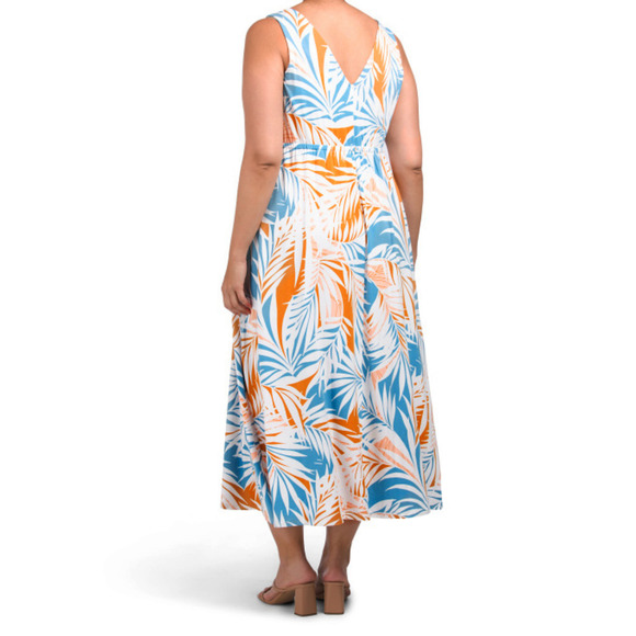 New Cynthia Rowley Women's Plus Tropical Palm Print Sleeveless V-neck Maxi Dress - Picture 2 of 5